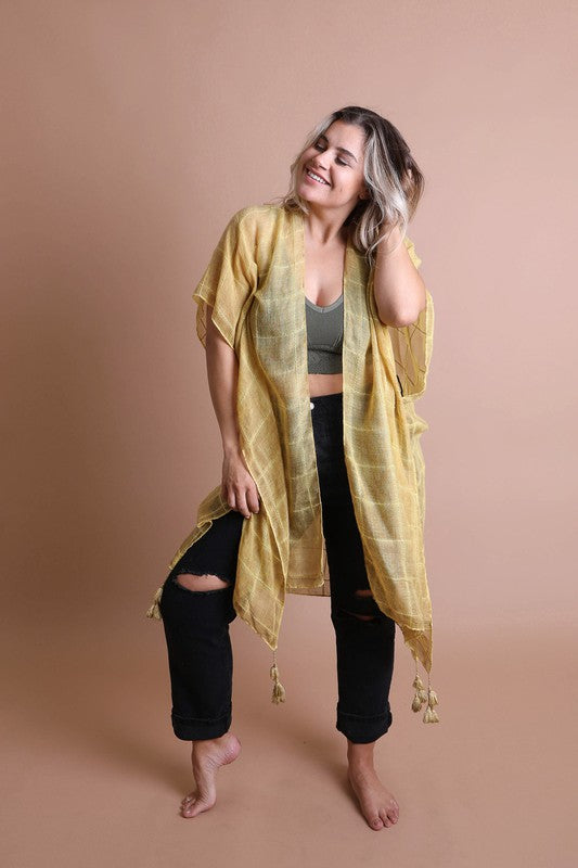 **SALE!** Grid & Tassel Kimono
