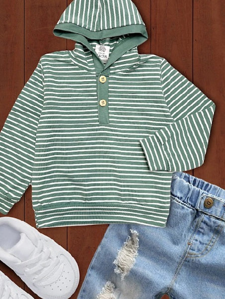 Boys Sage Striped Hoodie